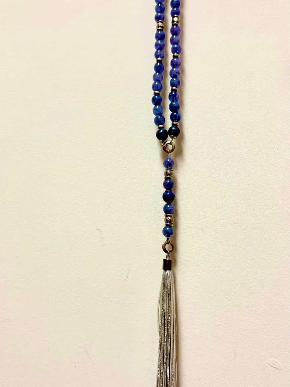 Handcrafted Blue Bead Tassel Necklace